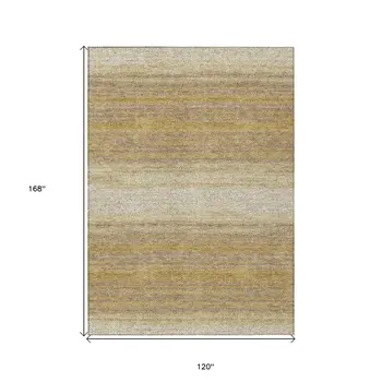 10' X 14' Gold And Beige Abstract Washable Indoor Outdoor Area Rug
