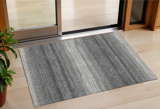 3' X 5' Gray And Charcoal Abstract Washable Indoor Outdoor Area Rug