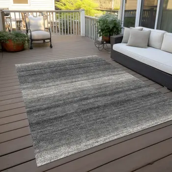 3' X 5' Gray And Charcoal Abstract Washable Indoor Outdoor Area Rug