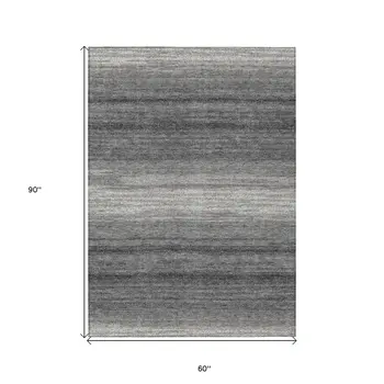5' X 8' Gray And Charcoal Abstract Washable Indoor Outdoor Area Rug