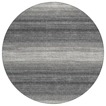 8' Gray And Charcoal Round Abstract Washable Indoor Outdoor Area Rug