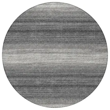 8' Gray And Charcoal Round Abstract Washable Indoor Outdoor Area Rug