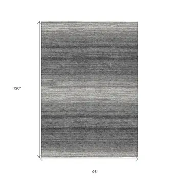 8' X 10' Gray And Charcoal Abstract Washable Indoor Outdoor Area Rug