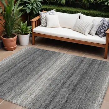 10' X 14' Gray And Charcoal Abstract Washable Indoor Outdoor Area Rug