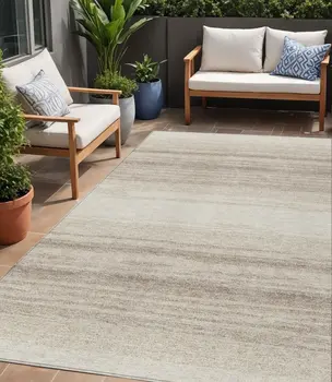 5' X 8' Ivory And Beige Abstract Washable Indoor Outdoor Area Rug