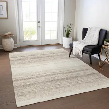 5' X 8' Ivory And Beige Abstract Washable Indoor Outdoor Area Rug