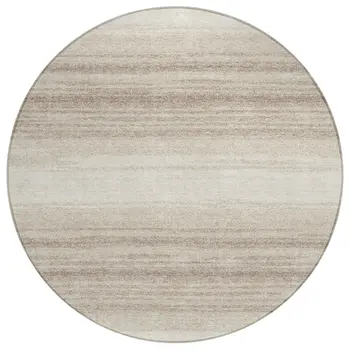 8' Ivory And Beige Round Abstract Washable Indoor Outdoor Area Rug