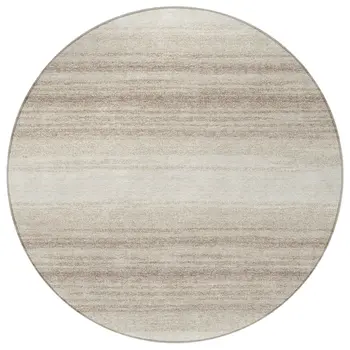 8' Ivory And Beige Round Abstract Washable Indoor Outdoor Area Rug