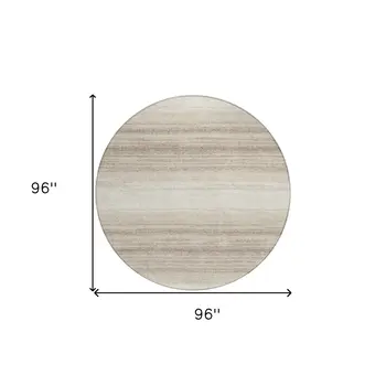 8' Ivory And Beige Round Abstract Washable Indoor Outdoor Area Rug