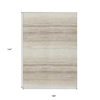 9' X 12' Ivory And Beige Abstract Washable Indoor Outdoor Area Rug