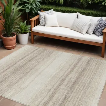 10' X 14' Ivory And Beige Abstract Washable Indoor Outdoor Area Rug