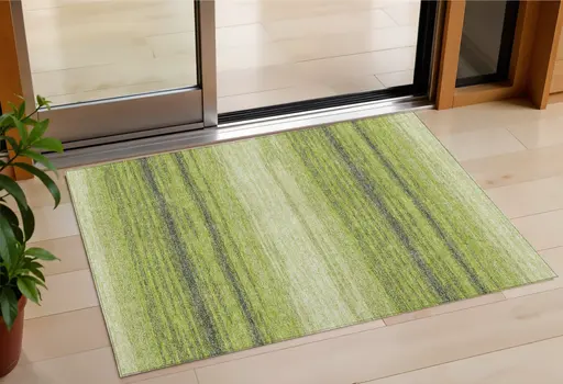 3' X 5' Lime Green Ivory And Black Abstract Washable Indoor Outdoor Area Rug