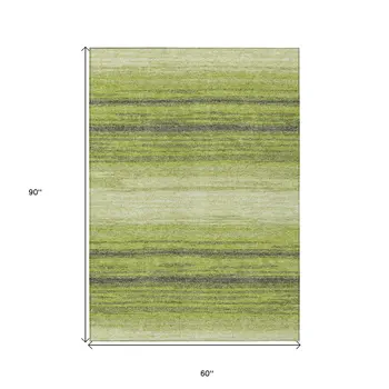 5' X 8' Lime Green Ivory And Black Abstract Washable Indoor Outdoor Area Rug