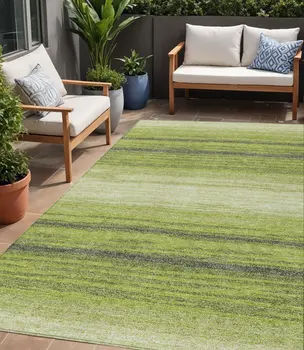5' X 8' Lime Green Ivory And Black Abstract Washable Indoor Outdoor Area Rug