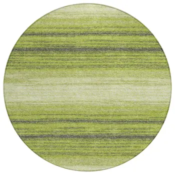 8' Lime Green Ivory And Black Round Abstract Washable Indoor Outdoor Area Rug
