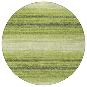 8' Lime Green Ivory And Black Round Abstract Washable Indoor Outdoor Area Rug