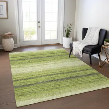 8' X 10' Lime Green Ivory And Black Abstract Washable Indoor Outdoor Area Rug