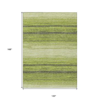 10' X 14' Lime Green Ivory And Black Abstract Washable Indoor Outdoor Area Rug