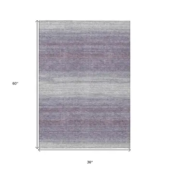3' X 5' Lavender And Ivory Abstract Washable Indoor Outdoor Area Rug