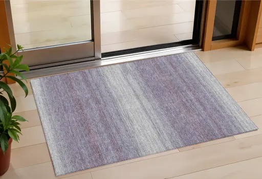 3' X 5' Lavender And Ivory Abstract Washable Indoor Outdoor Area Rug