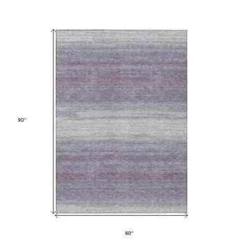 5' X 8' Lavender And Ivory Abstract Washable Indoor Outdoor Area Rug