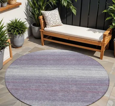 8' Lavender And Ivory Round Abstract Washable Indoor Outdoor Area Rug