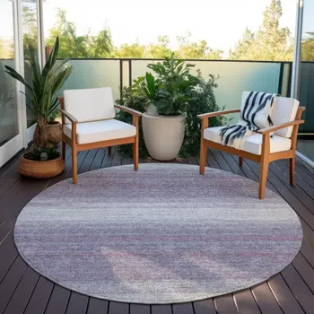8' Lavender And Ivory Round Abstract Washable Indoor Outdoor Area Rug