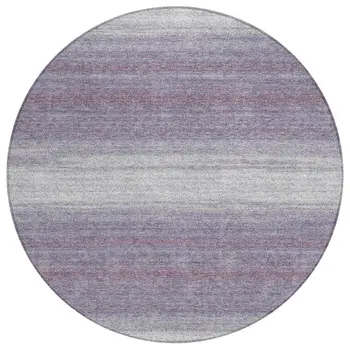 8' Lavender And Ivory Round Abstract Washable Indoor Outdoor Area Rug
