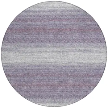 8' Lavender And Ivory Round Abstract Washable Indoor Outdoor Area Rug
