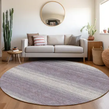 8' Lavender And Ivory Round Abstract Washable Indoor Outdoor Area Rug