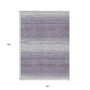 8' X 10' Lavender And Ivory Abstract Washable Indoor Outdoor Area Rug