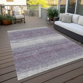 8' X 10' Lavender And Ivory Abstract Washable Indoor Outdoor Area Rug