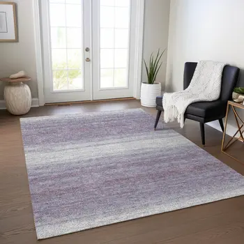 8' X 10' Lavender And Ivory Abstract Washable Indoor Outdoor Area Rug