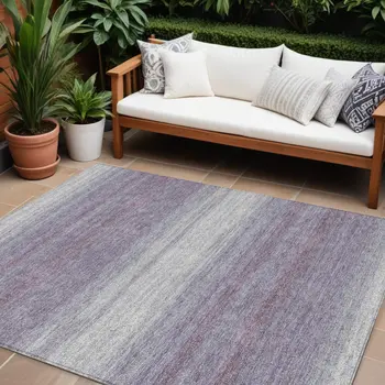 10' X 14' Lavender And Ivory Abstract Washable Indoor Outdoor Area Rug