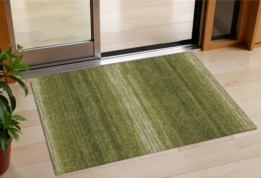3' X 5' Olive Green And Beige Abstract Washable Indoor Outdoor Area Rug