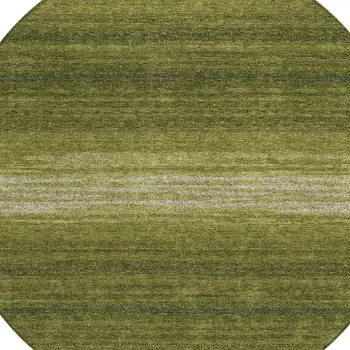 8' Olive Green And Beige Round Abstract Washable Indoor Outdoor Area Rug