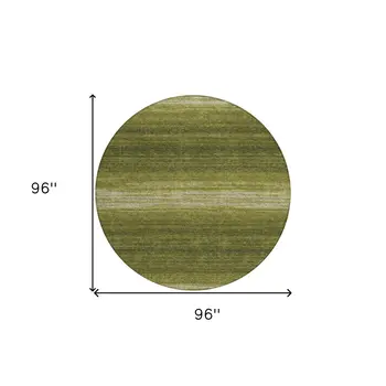 8' Olive Green And Beige Round Abstract Washable Indoor Outdoor Area Rug