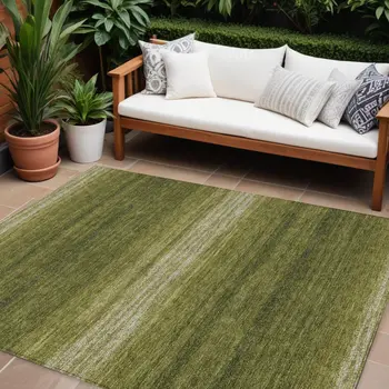 8' X 10' Olive Green And Beige Abstract Washable Indoor Outdoor Area Rug