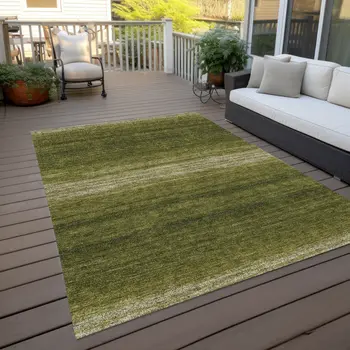 8' X 10' Olive Green And Beige Abstract Washable Indoor Outdoor Area Rug