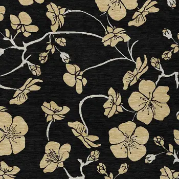8' X 10' Black And Gold Floral Washable Indoor Outdoor Area Rug