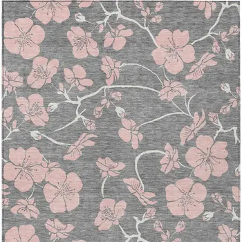 5' X 8' Gray Pink And Ivory Floral Washable Indoor Outdoor Area Rug