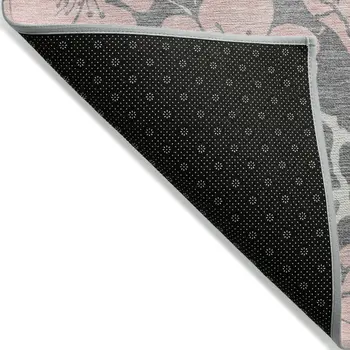 10' X 14' Gray Pink And Ivory Floral Washable Indoor Outdoor Area Rug