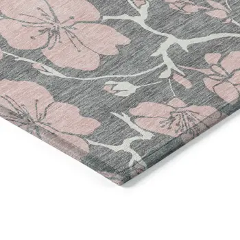10' X 14' Gray Pink And Ivory Floral Washable Indoor Outdoor Area Rug