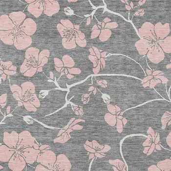 10' X 14' Gray Pink And Ivory Floral Washable Indoor Outdoor Area Rug