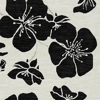 3' X 5' Ivory And Black Floral Washable Indoor Outdoor Area Rug