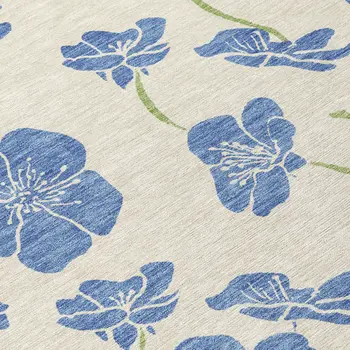 8' Linen Blue And Green Round Floral Washable Indoor Outdoor Area Rug