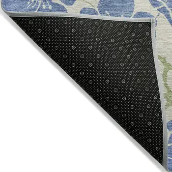 9' X 12' Linen Blue And Green Floral Washable Indoor Outdoor Area Rug