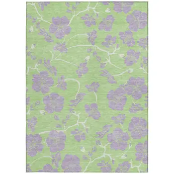 3' X 5' Mint Green Purple And Ivory Floral Washable Indoor Outdoor Area Rug