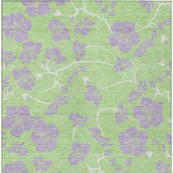 5' X 8' Mint Green Purple And Ivory Floral Washable Indoor Outdoor Area Rug