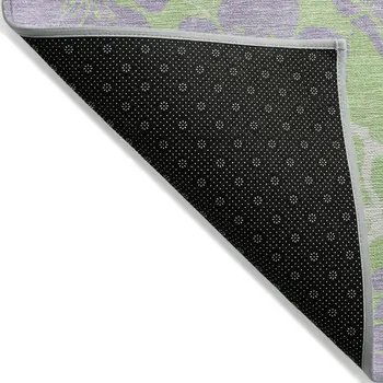 5' X 8' Mint Green Purple And Ivory Floral Washable Indoor Outdoor Area Rug